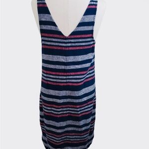 Old Navy Sleeveless Navy Linen Blend Red Striped Shift Dress Size SP EUC